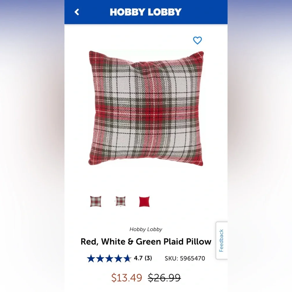 SET OF 2 Hobby Lobby Red Plaid Christmas pillows